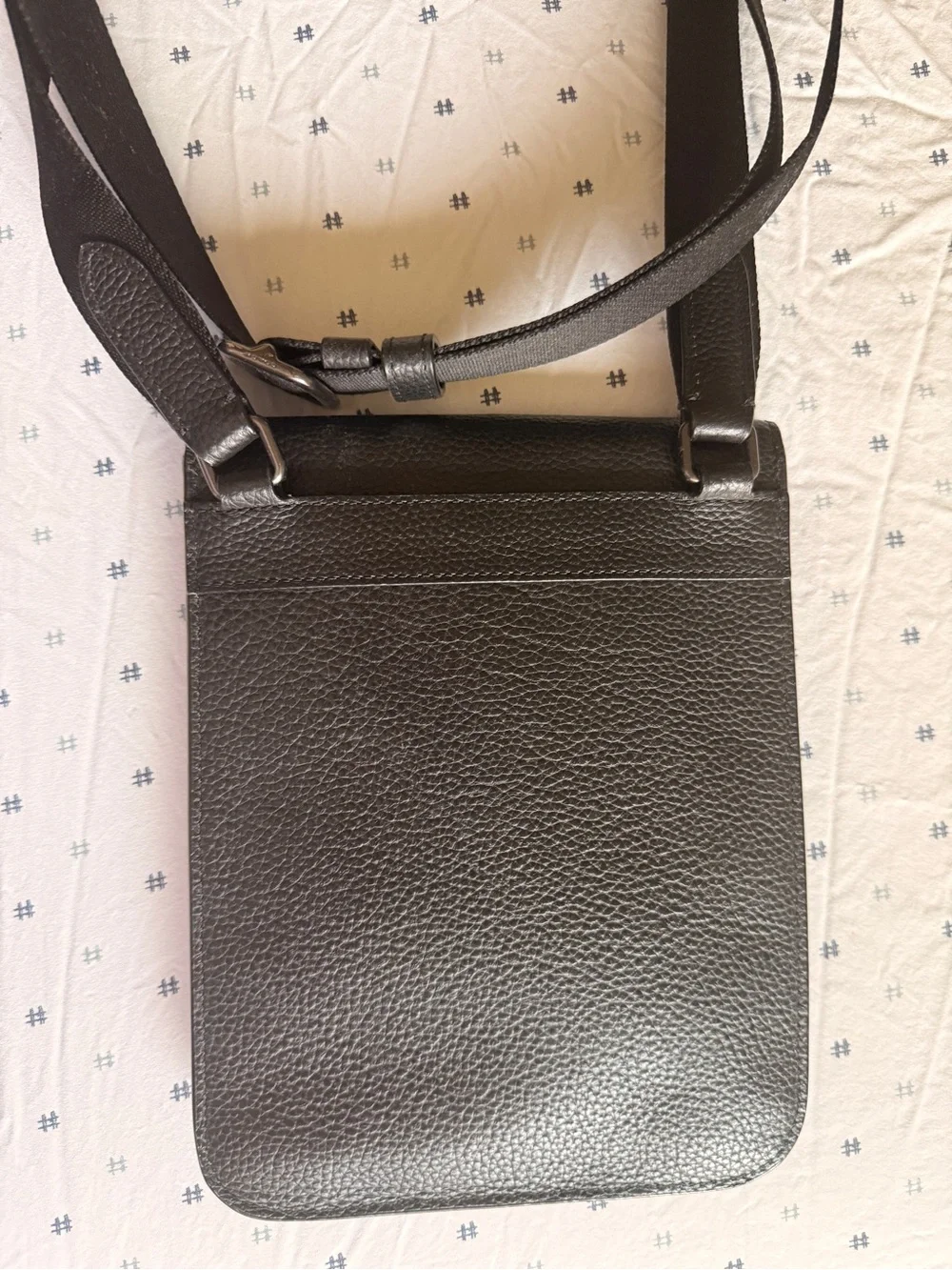 Coach Men's Black Pebbled Leather Messenger Bag with Buckle